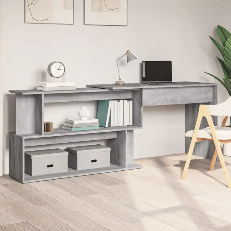 Modern bureaus van bewerkt hout met open vakken en hoogglans wit - Grijs sonoma - Bureaus