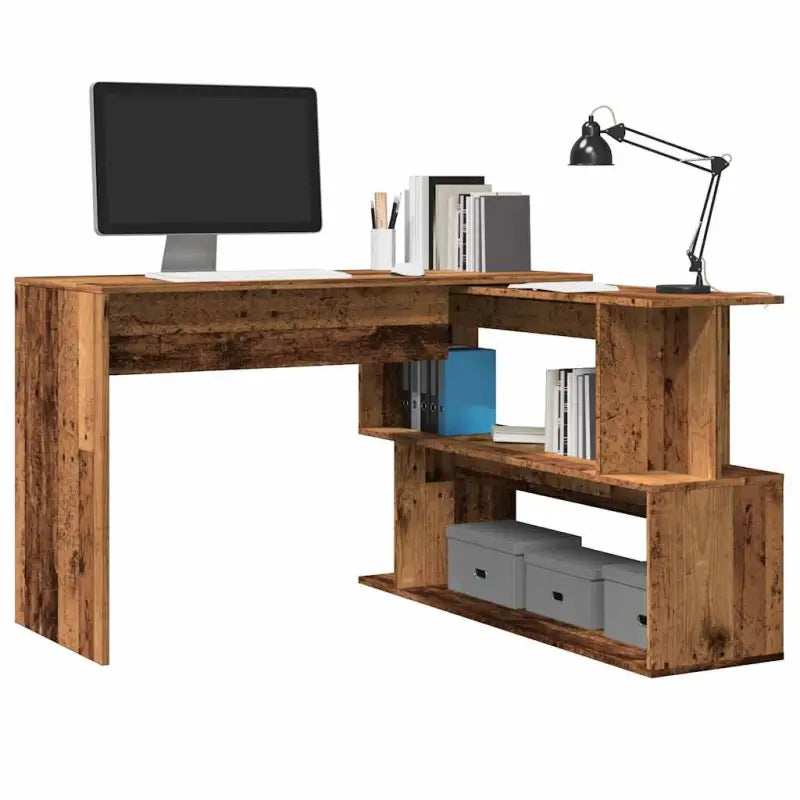 Modern bureaus van bewerkt hout met open vakken en hoogglans wit - Oud hout - Bureaus