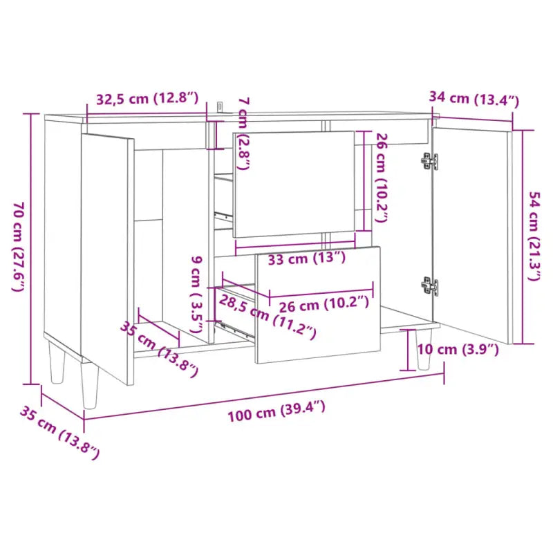 Modern dressoir van bewerkt hout in hoogglans wit stijlvol en stevig - Dressoirs & buffetkasten