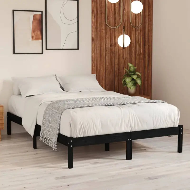 Modern houten bedframe van massief grenenhout voor je slaapkamer - Zwart / 150 x 200 cm - Bedden & bedframes