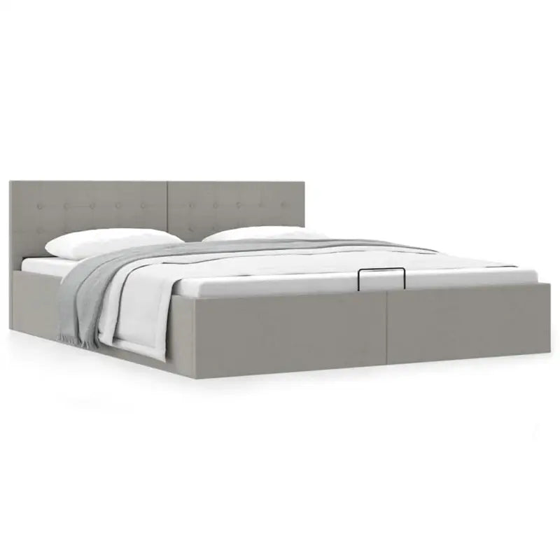 Modern hydraulisch bed met multiplex lattenbodem en stofkader - Lichtgrijs / 160 x 200 cm - Bedden & bedframes