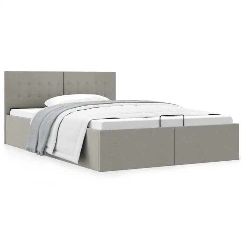 Modern hydraulisch bed met multiplex lattenbodem en stofkader - Lichtgrijs / 120 x 200 cm - Bedden & bedframes