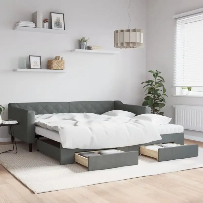 Moderne 2-in-1 slaapbank met onderschuifbed voor woon en slaapkamer - Donkergrijs / 100 x 200 cm / met onderschuifbed