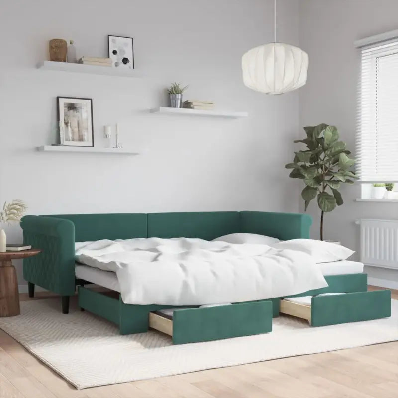 Moderne 2-in-1 slaapbank met onderschuifbed voor woon en slaapkamer - Donkergroen / 90 x 200 cm / met onderschuifbed