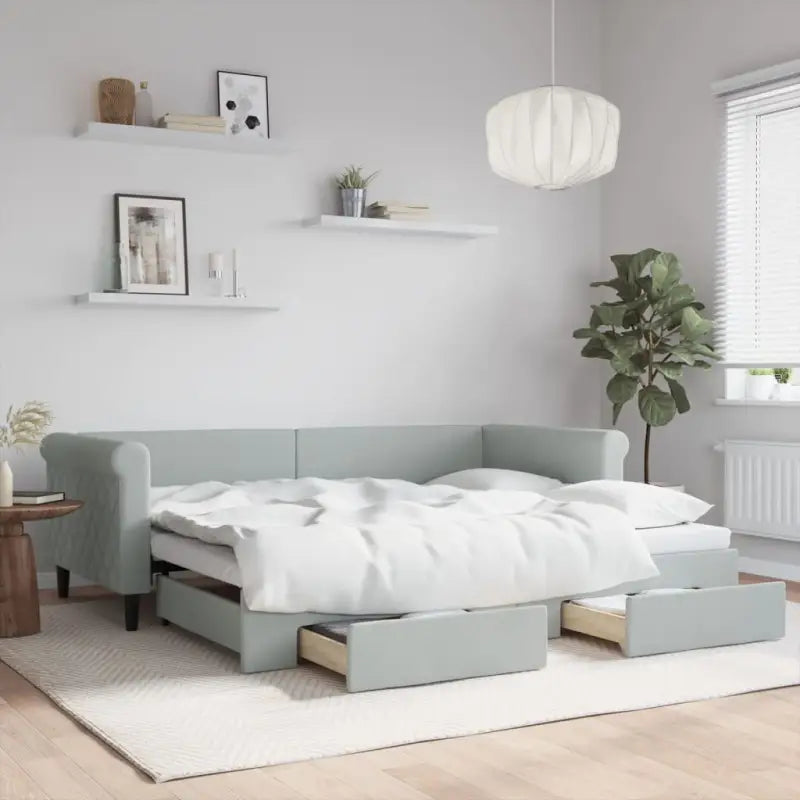 Moderne 2-in-1 slaapbank met onderschuifbed voor woon en slaapkamer - Lichtgrijs / 90 x 200 cm / met onderschuifbed