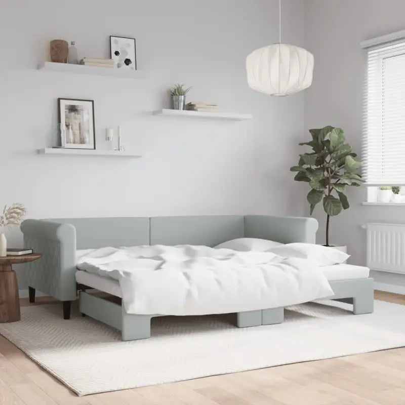 Moderne 2-in-1 slaapbank met onderschuifbed voor woon en slaapkamer - Lichtgrijs / 90 x 200 cm / met onderschuifbed
