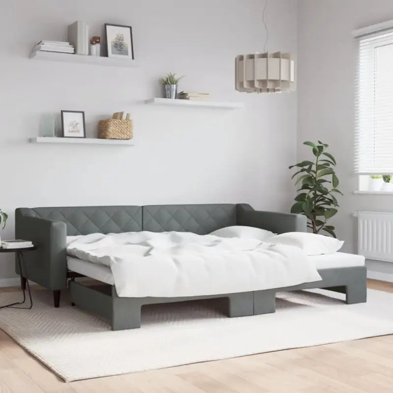 Moderne 2-in-1 slaapbank met onderschuifbed voor woon en slaapkamer - Donkergrijs / 90 x 200 cm / met onderschuifbed