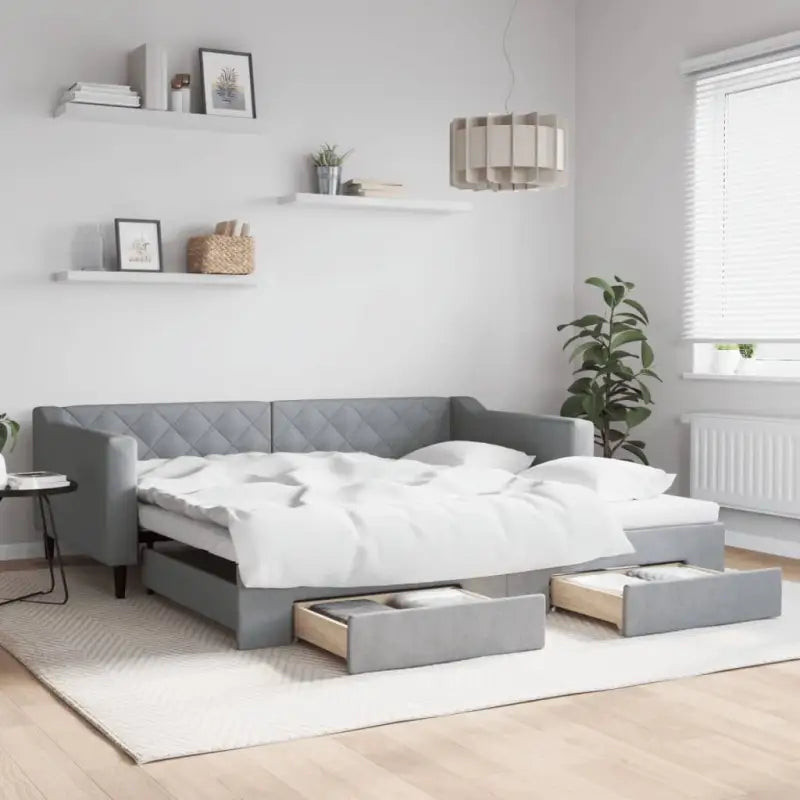 Moderne 2-in-1 slaapbank met onderschuifbed voor woon en slaapkamer - Lichtgrijs / 100 x 200 cm / met onderschuifbed