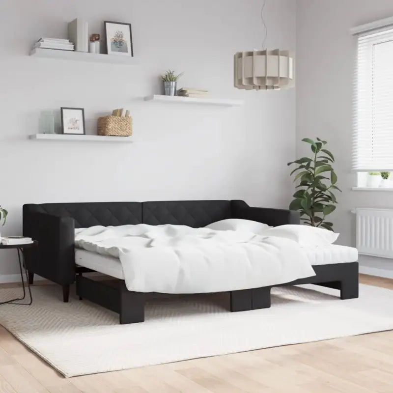 Moderne 2-in-1 slaapbank met onderschuifbed voor woon en slaapkamer - Zwart / 90 x 190 cm / met onderschuifbed