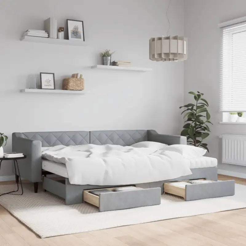 Moderne 2-in-1 slaapbank met onderschuifbed voor woon en slaapkamer - Lichtgrijs / 80 x 200 cm / met onderschuifbed