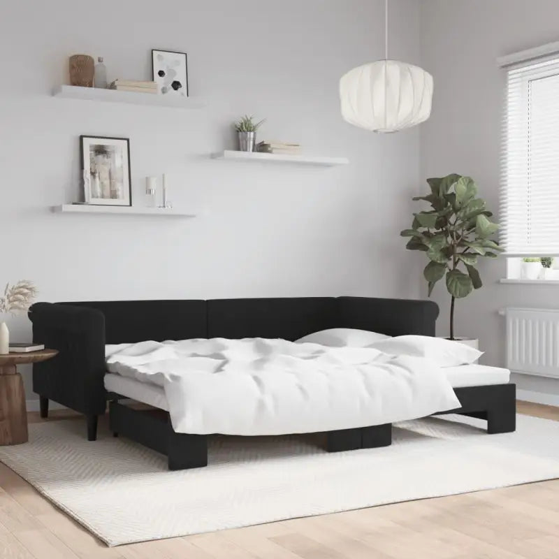 Moderne 2-in-1 slaapbank met onderschuifbed voor woon en slaapkamer - Zwart / 90 x 200 cm / met onderschuifbed - Bedden