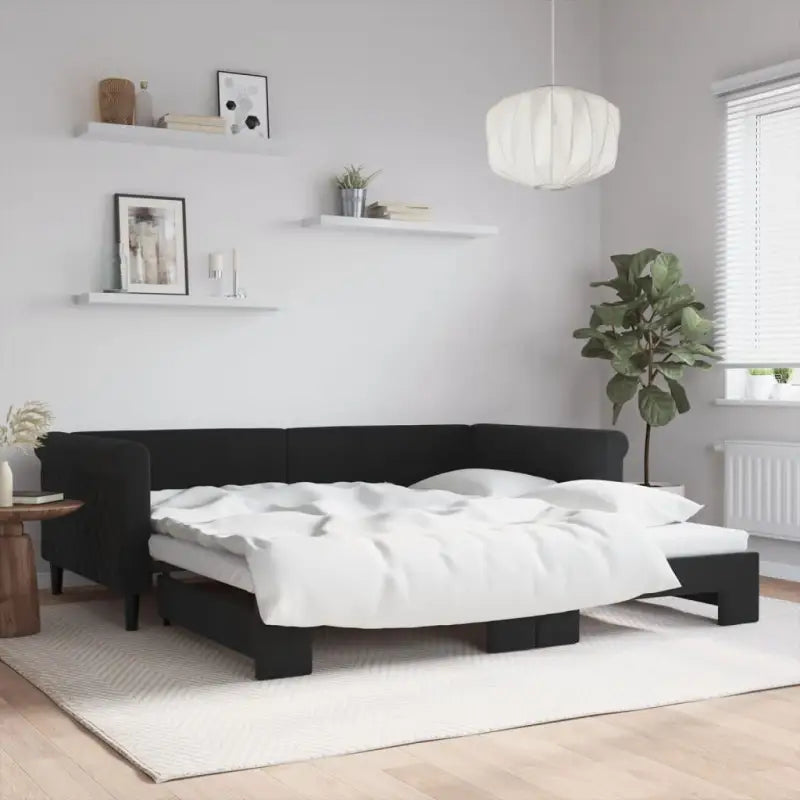 Moderne 2-in-1 slaapbank met onderschuifbed voor woon en slaapkamer - Zwart / 100 x 200 cm / met onderschuifbed