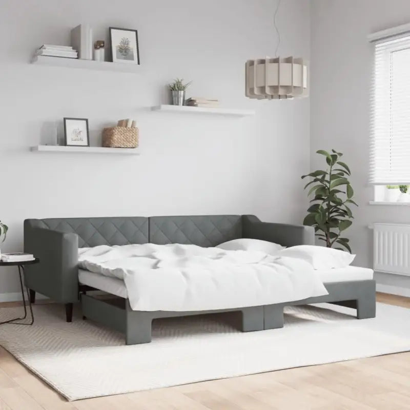 Moderne 2-in-1 slaapbank met onderschuifbed voor woon en slaapkamer - Donkergrijs / 90 x 190 cm / met onderschuifbed