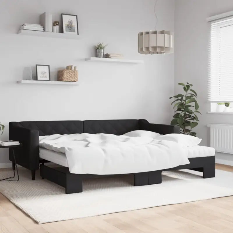 Moderne 2-in-1 slaapbank met onderschuifbed voor woon en slaapkamer - Zwart / 90 x 200 cm / met onderschuifbed