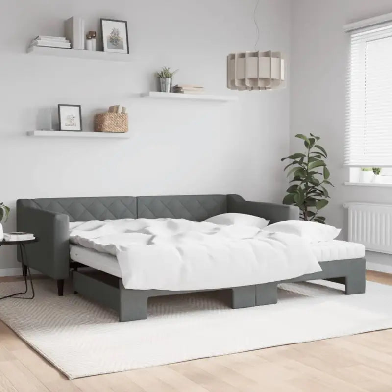 Moderne 2-in-1 slaapbank met onderschuifbed voor woon en slaapkamer - Donkergrijs / 100 x 200 cm / met onderschuifbed