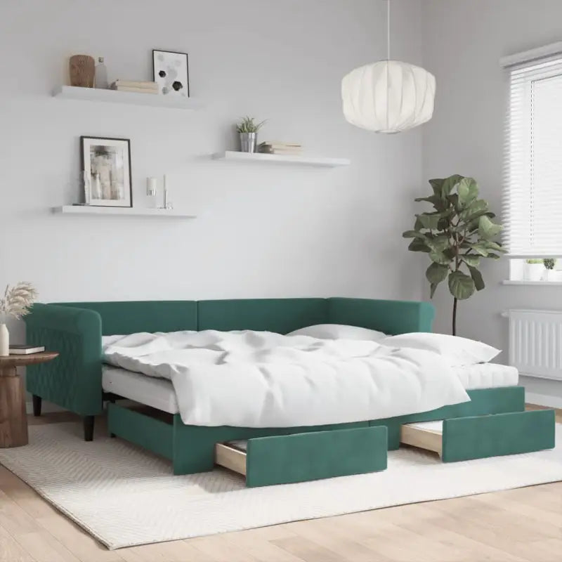 Moderne 2-in-1 slaapbank met onderschuifbed voor woon en slaapkamer - Donkergroen / 100 x 200 cm / met onderschuifbed