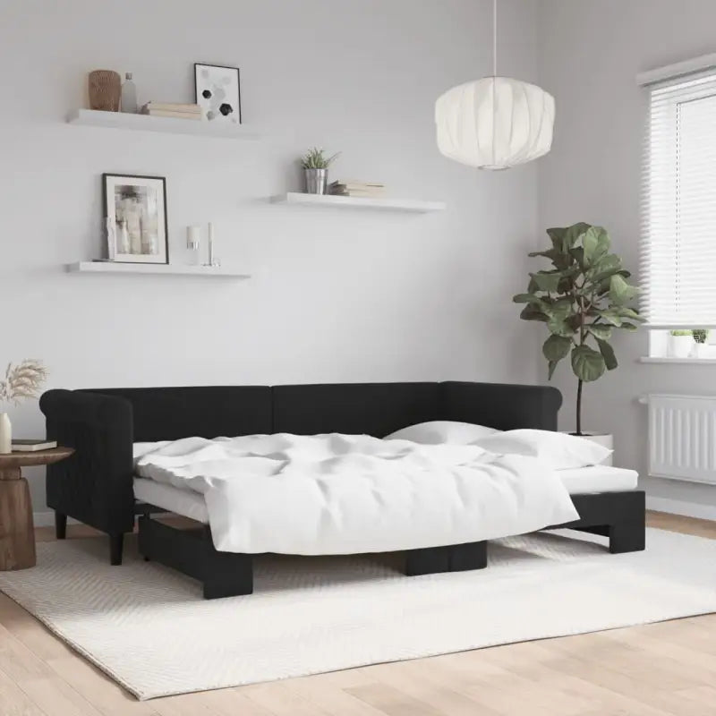 Moderne 2-in-1 slaapbank met onderschuifbed voor woon en slaapkamer - Zwart / 80 x 200 cm / met onderschuifbed - Bedden