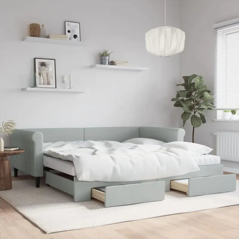 Moderne 2-in-1 slaapbank met onderschuifbed voor woon en slaapkamer - Lichtgrijs / 100 x 200 cm / met onderschuifbed