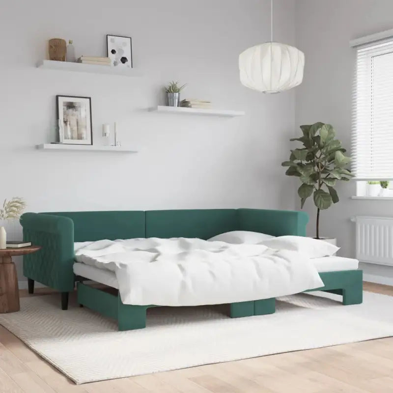 Moderne 2-in-1 slaapbank met onderschuifbed voor woon en slaapkamer - Donkergroen / 90 x 200 cm / met onderschuifbed