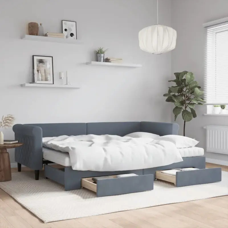 Moderne 2-in-1 slaapbank met onderschuifbed voor woon en slaapkamer - Donkergrijs / 80 x 200 cm / met onderschuifbed