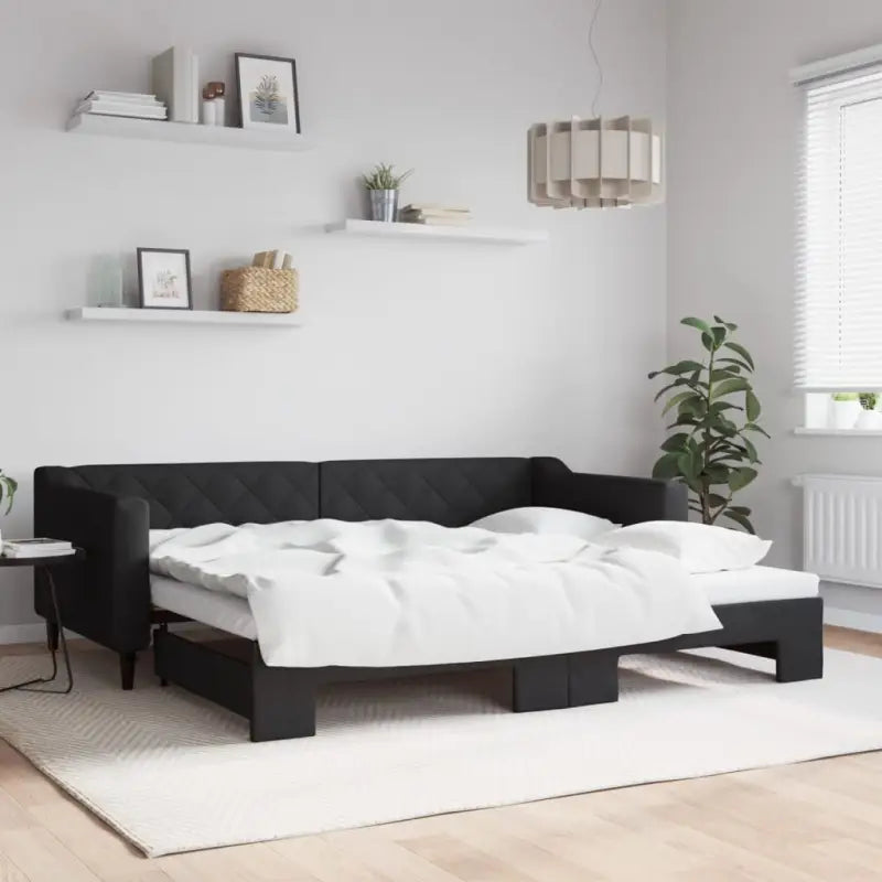 Moderne 2-in-1 slaapbank met onderschuifbed voor woon en slaapkamer - Zwart / 90 x 200 cm / met onderschuifbed - Bedden