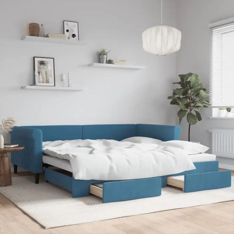 Moderne 2-in-1 slaapbank met onderschuifbed voor woon en slaapkamer - Blauw / 100 x 200 cm / met onderschuifbed en lade