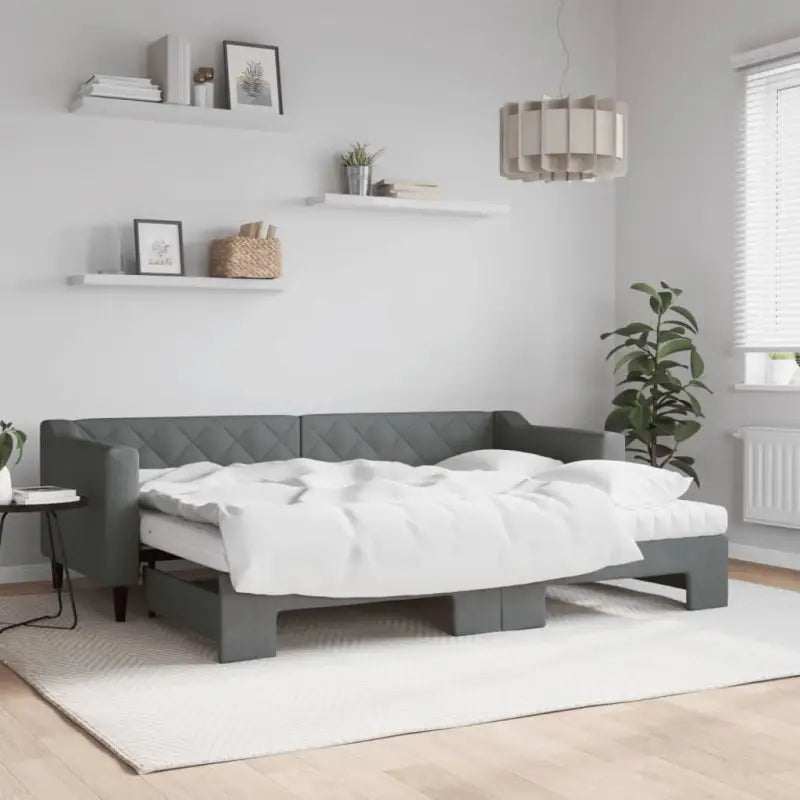Moderne 2-in-1 slaapbank met onderschuifbed voor woon en slaapkamer - Donkergrijs / 80 x 200 cm / met onderschuifbed