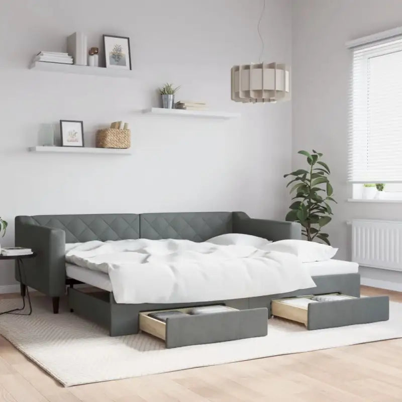 Moderne 2-in-1 slaapbank met onderschuifbed voor woon en slaapkamer - Donkergrijs / 90 x 200 cm / met onderschuifbed