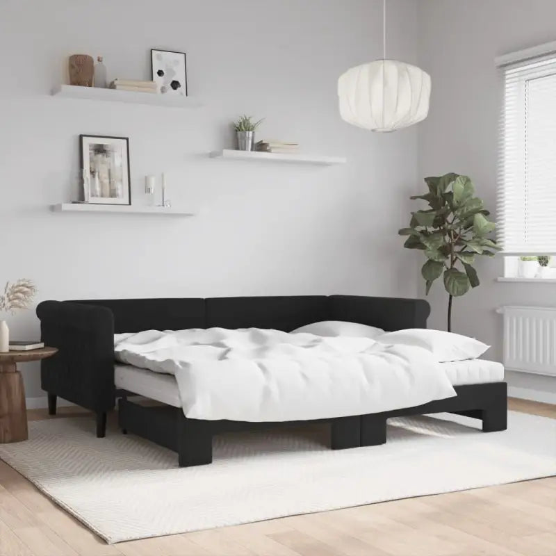 Moderne 2-in-1 slaapbank met onderschuifbed voor woon en slaapkamer - Zwart / 90 x 190 cm / met onderschuifbed