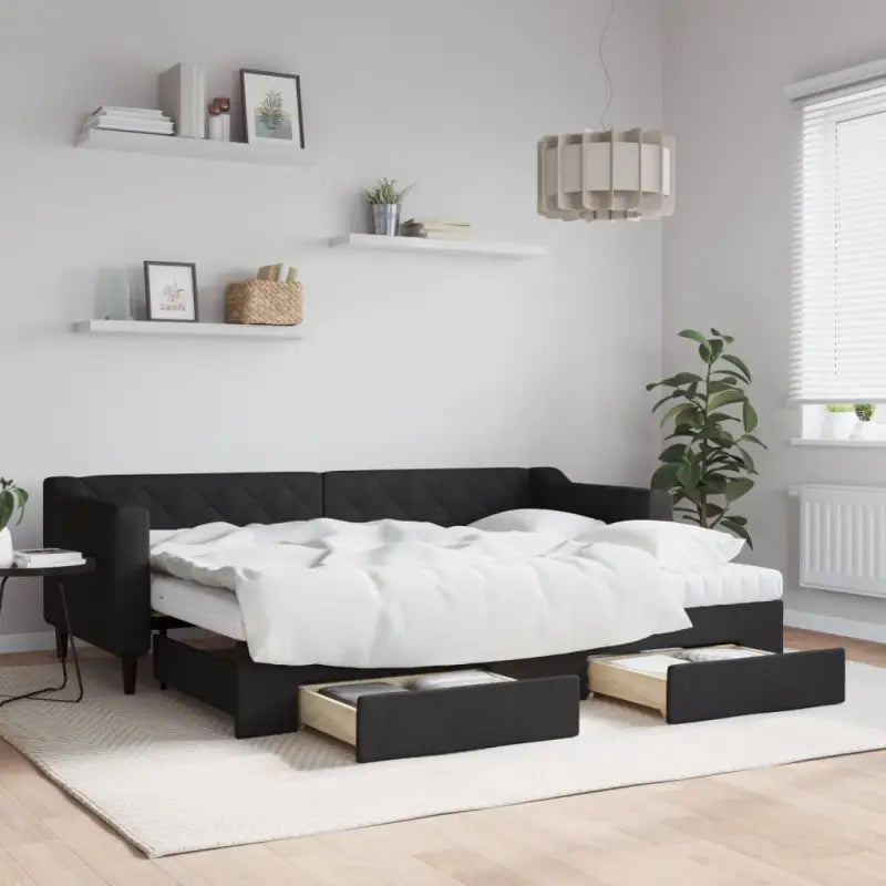 Moderne 2-in-1 slaapbank met onderschuifbed voor woon en slaapkamer - Zwart / 80 x 200 cm / met onderschuifbed en lade