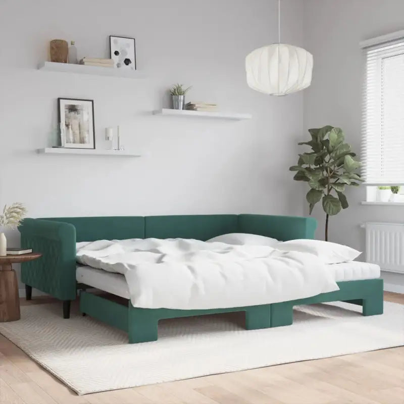 Moderne 2-in-1 slaapbank met onderschuifbed voor woon en slaapkamer - Donkergroen / 100 x 200 cm / met onderschuifbed
