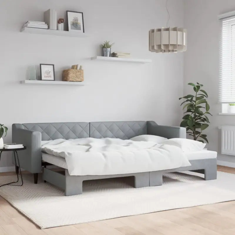 Moderne 2-in-1 slaapbank met onderschuifbed voor woon en slaapkamer - Lichtgrijs / 80 x 200 cm / met onderschuifbed