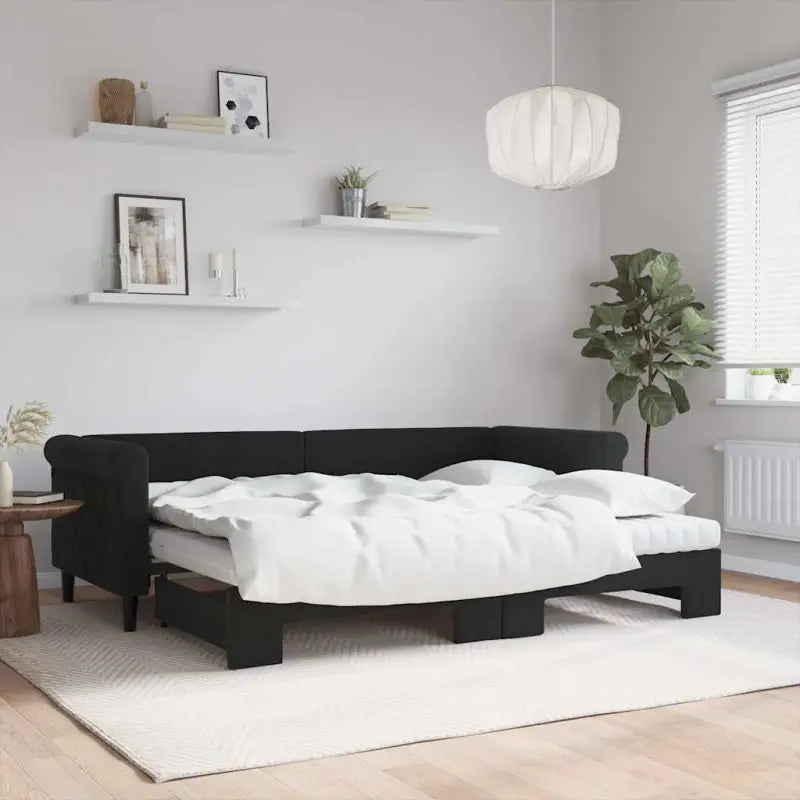 Moderne 2-in-1 slaapbank met onderschuifbed voor woon en slaapkamer - Zwart / 80 x 200 cm / met onderschuifbed
