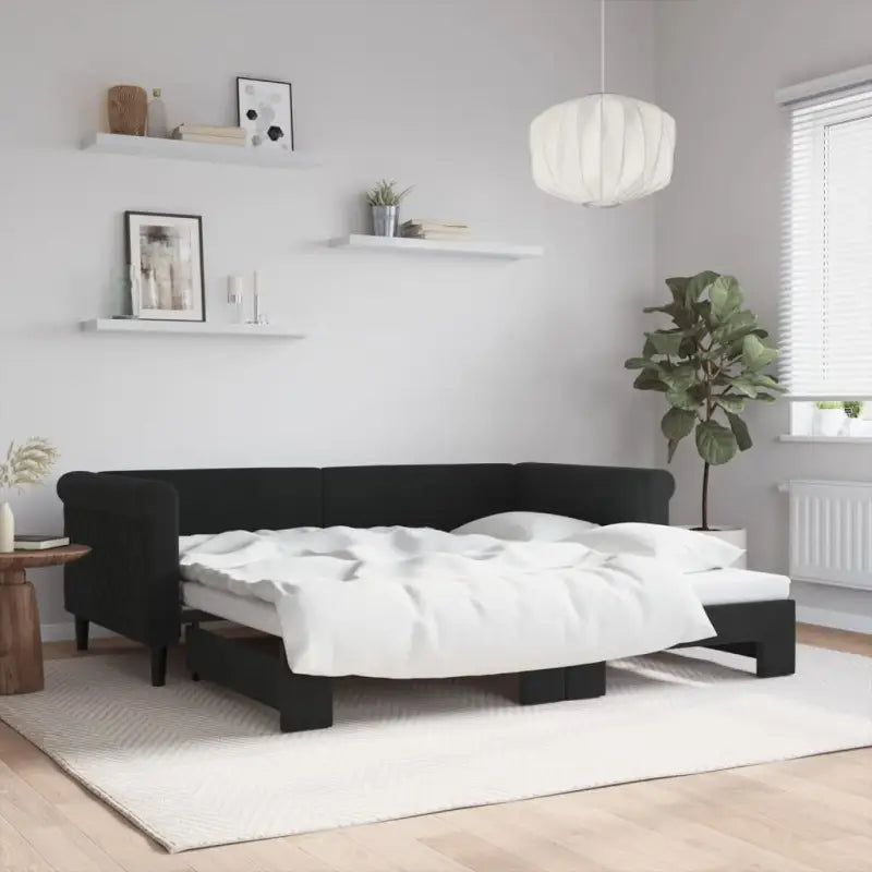 Moderne 2-in-1 slaapbank met onderschuifbed voor woon en slaapkamer - Zwart / 90 x 190 cm / met onderschuifbed - Bedden