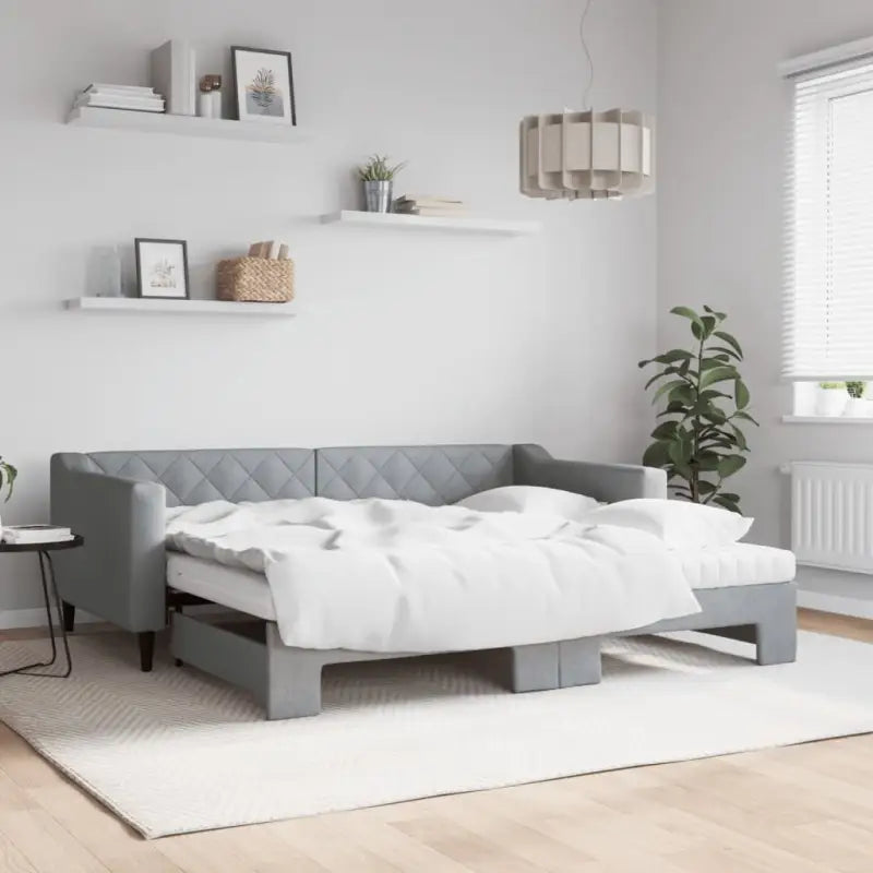 Moderne 2-in-1 slaapbank met onderschuifbed voor woon en slaapkamer - Lichtgrijs / 90 x 190 cm / met onderschuifbed