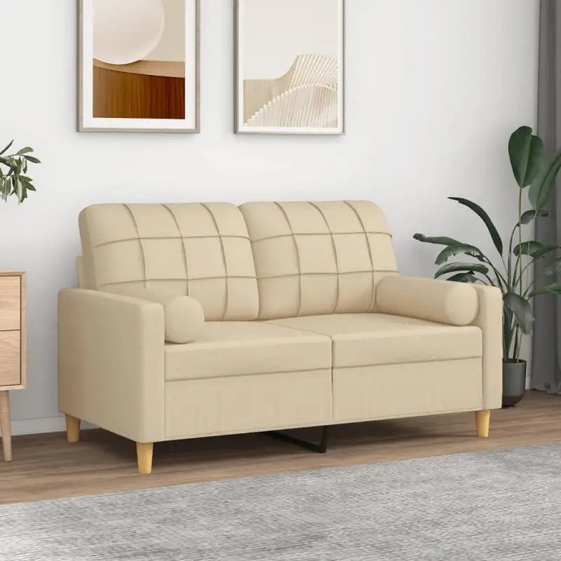 Moderne 2-zitsbank met comfortabele materia vulling voor ontspanning - Crème / 120 cm - Banken