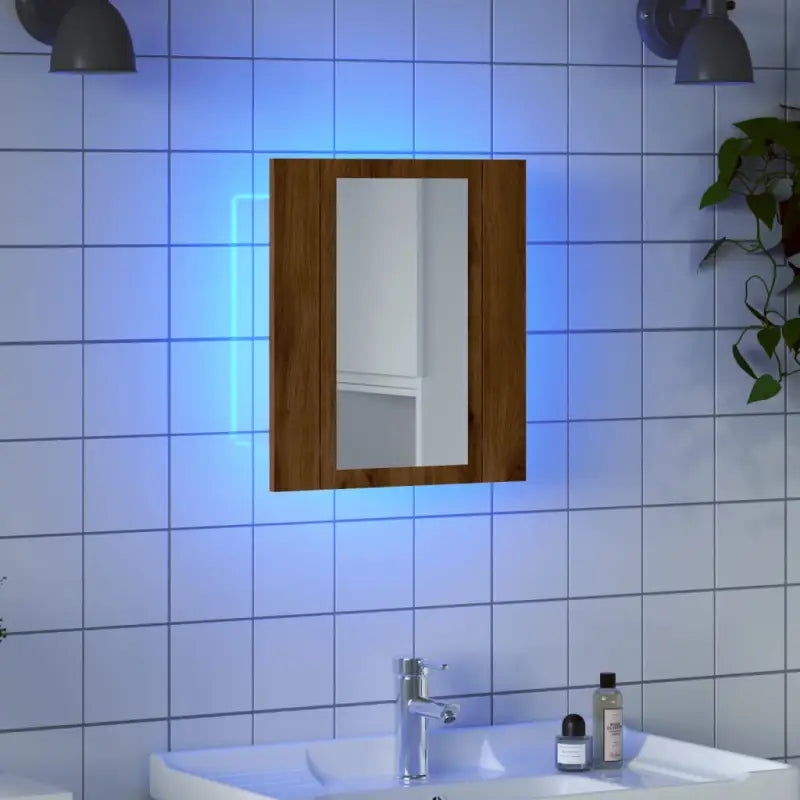 Moderne badkamerkast met spiegel en verstelbare RGB-verlichting - artisanaal eikenkleurig / 1 - Badkamerkaptafels