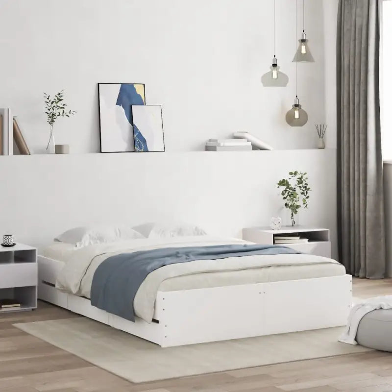 Moderne bedframe met lades van bewerkt hout voor een stijlvolle slaapkamer - Wit / 135 x 190 cm - Bedden & bedframes