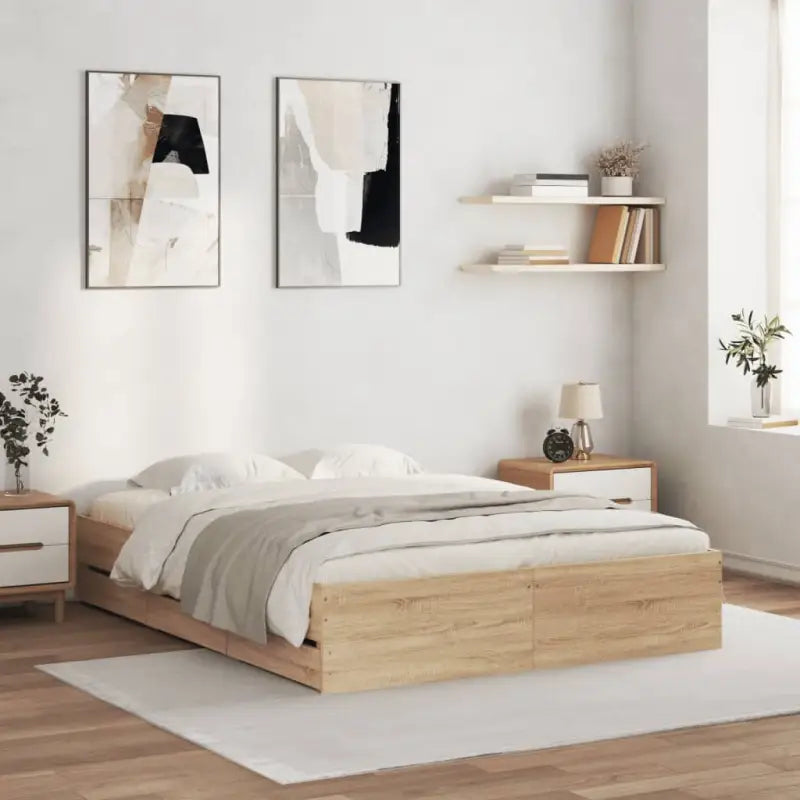 Moderne bedframe met lades van bewerkt hout voor een stijlvolle slaapkamer - Sonoma eiken / 140 x 200 cm - Bedden &