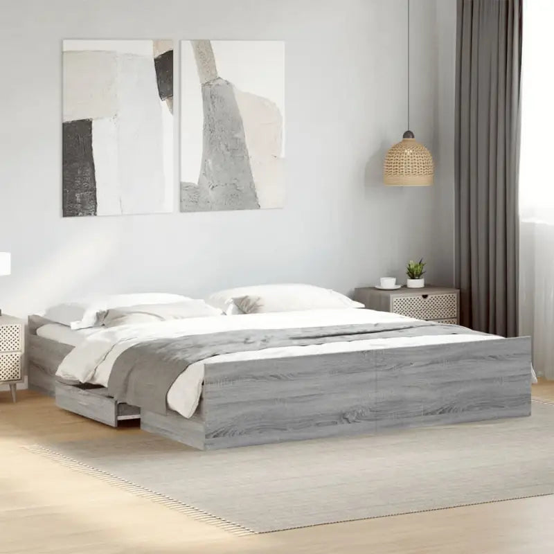 Moderne bedframe met lades van bewerkt hout voor een stijlvolle slaapkamer - Grijs sonoma / 180 x 200 cm - Bedden &