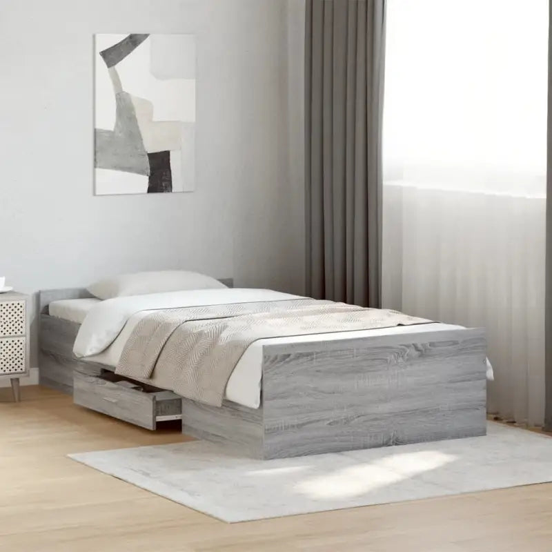 Moderne bedframe met lades van bewerkt hout voor een stijlvolle slaapkamer - Grijs sonoma / 90 x 190 cm - Bedden &