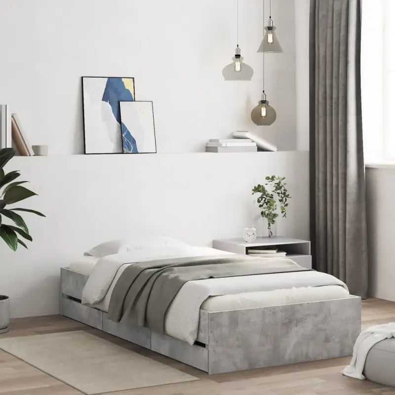 Moderne bedframe met lades van bewerkt hout voor een stijlvolle slaapkamer - Betongrijs / 75 x 190 cm - Bedden &