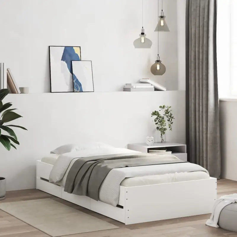 Moderne bedframe met lades van bewerkt hout voor een stijlvolle slaapkamer - Wit / 90 x 200 cm - Bedden & bedframes