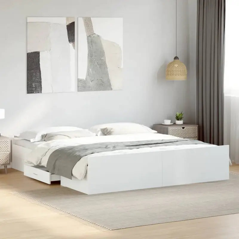 Moderne bedframe met lades van bewerkt hout voor een stijlvolle slaapkamer - Wit / 200 x 200 cm - Bedden & bedframes
