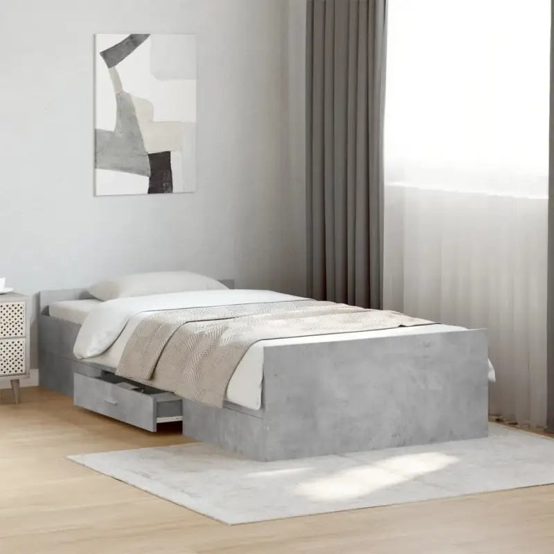 Moderne bedframe met lades van bewerkt hout voor een stijlvolle slaapkamer - Betongrijs / 75 x 190 cm - Bedden &