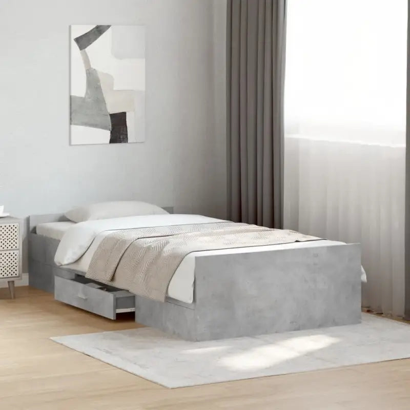 Moderne bedframe met lades van bewerkt hout voor een stijlvolle slaapkamer - Betongrijs / 90 x 190 cm - Bedden &