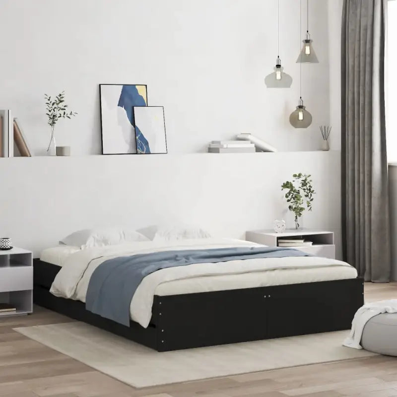 Moderne bedframe met lades van bewerkt hout voor een stijlvolle slaapkamer - Zwart / 150 x 200 cm - Bedden & bedframes