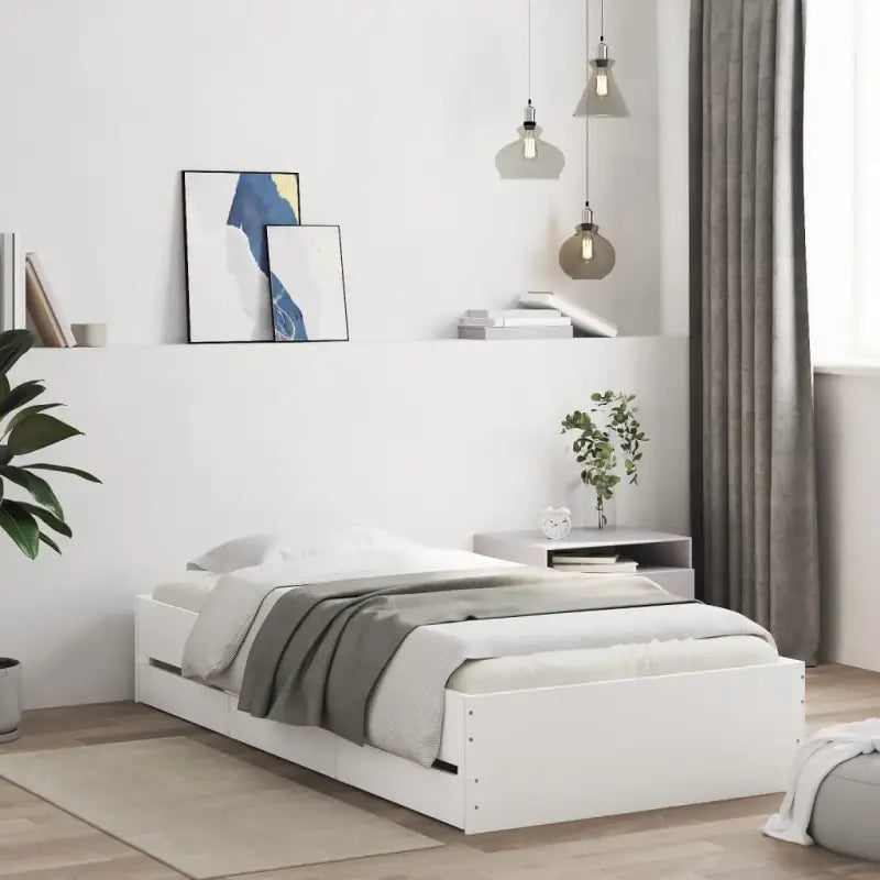 Moderne bedframe met lades van bewerkt hout voor een stijlvolle slaapkamer - Wit / 90 x 190 cm - Bedden & bedframes