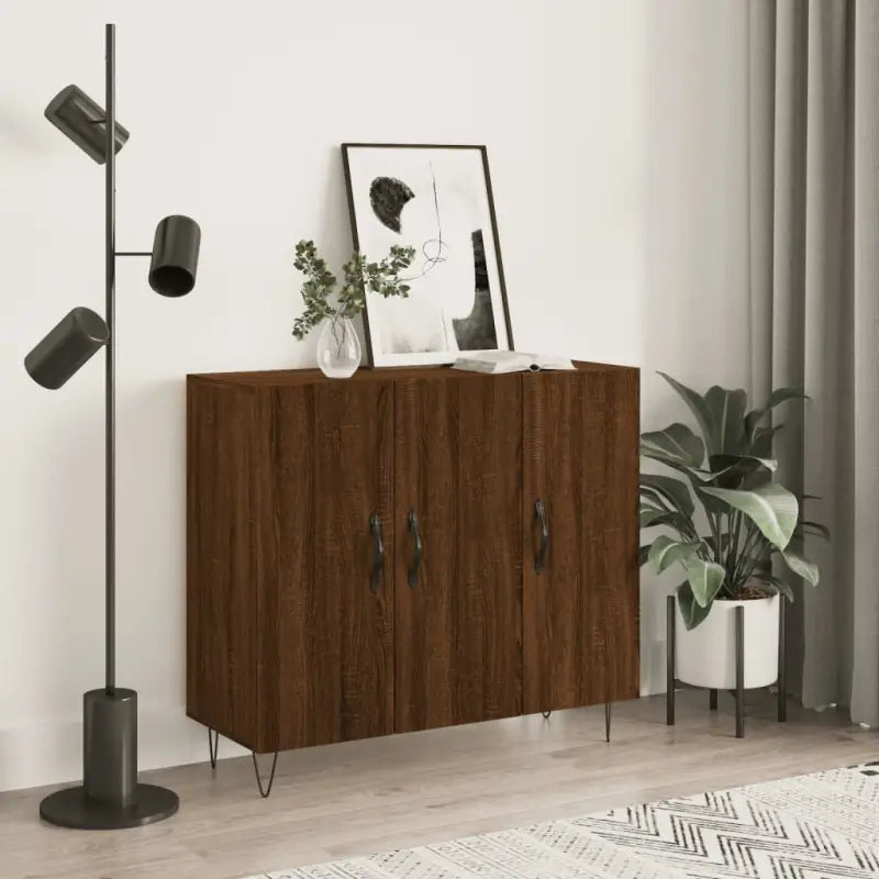 Moderne dressoir met bewerkt hout en metalen poten voor een tijdloze uitstraling - Bruineiken / 1 - Dressoirs &