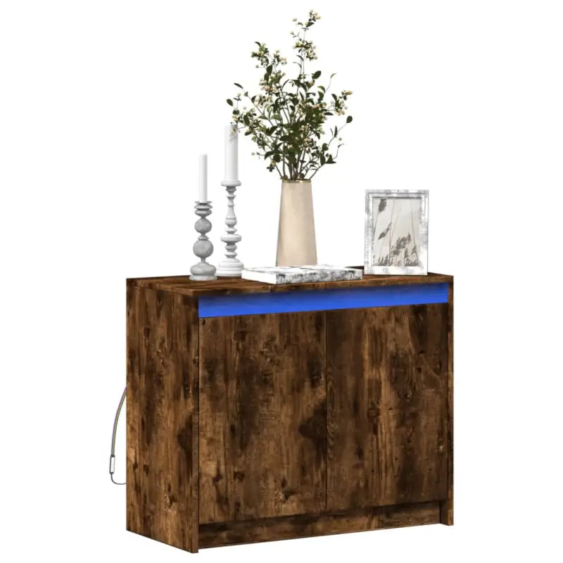 Moderne dressoir met RGB LED-verlichting en bewerkt hout - Gerookt eiken / 1 - Dressoirs & buffetkasten